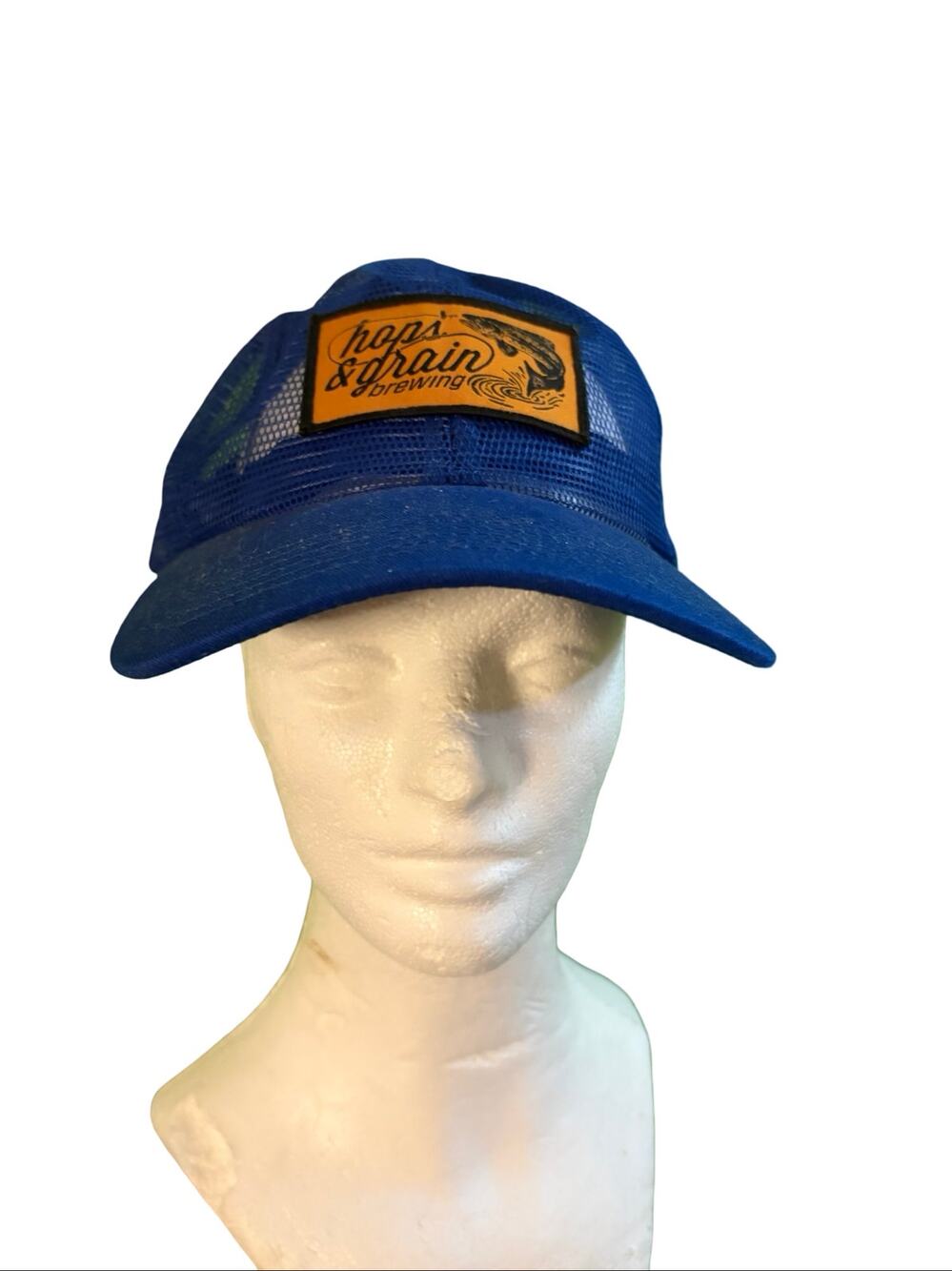 Hops & Grain Brewery Blue Mesh Trucker Hat Snapback Adult Beer Cap Austin TX